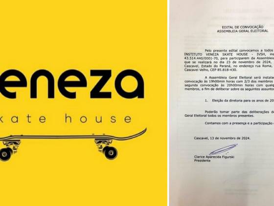 Instituto Veneza Skate House realizará Assembleia Eleitoral para Eleição de Nova Diretoria