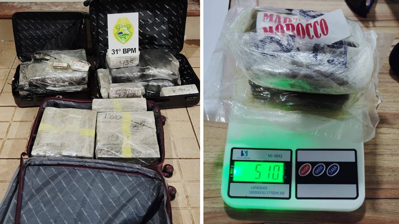 Polícia Militar de Corbélia apreende mais de 69 kg de drogas em ônibus com destino a Belo Horizonte