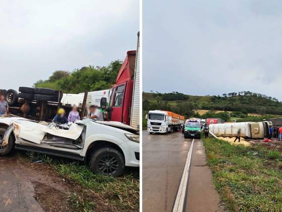 Condutora morre após caminhão esmagar veiculo em acidente na BR-163, próximo a Santa Lúcia