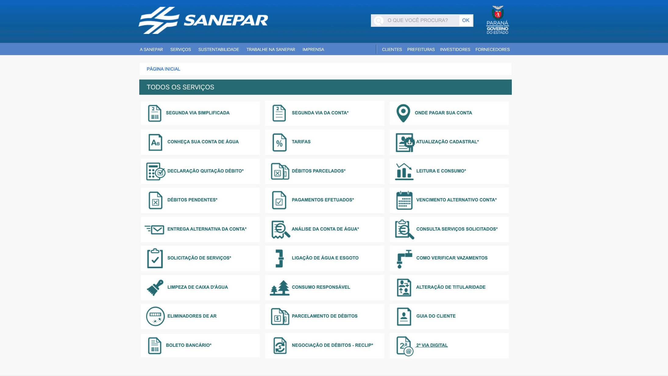 Site da Sanepar oferece diversos serviços e facilita a vida dos clientes