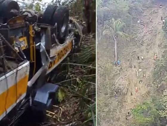 Ônibus com 48 pessoas despenca em ribanceira e deixa 18 mortos e dezenas de feridos