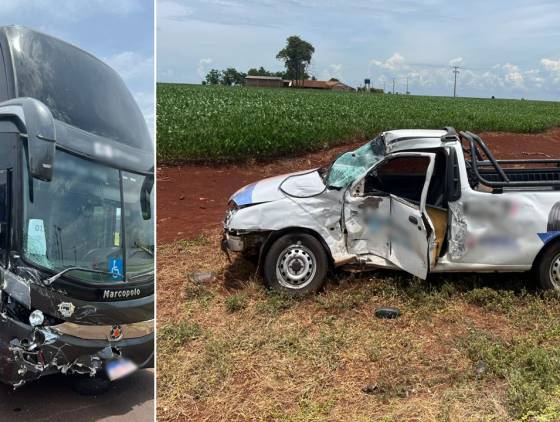 Colisão entre ônibus e camioneta deixa um ferido na PR-182, entre Palotina e Maripá