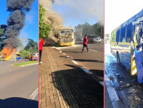 Ônibus pega fogo em Foz do Iguaçu; Por sorte não houve feridos