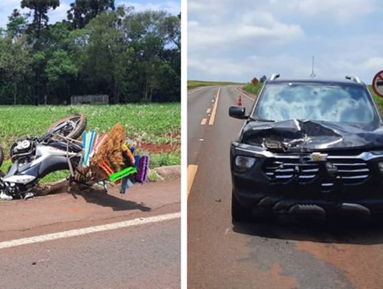 Colisão envolvendo carro e moto deixa um ferido na PR-585