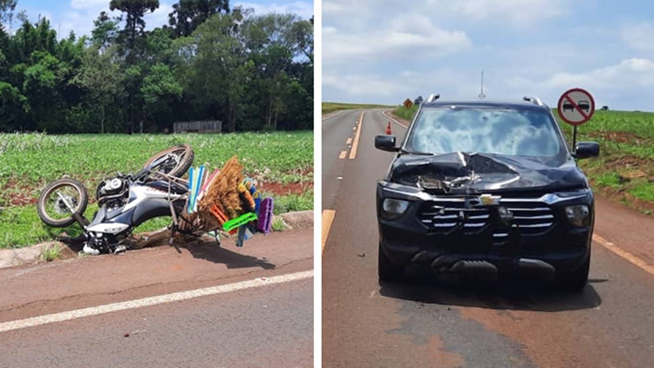 Colisão envolvendo carro e moto deixa um ferido na PR-585